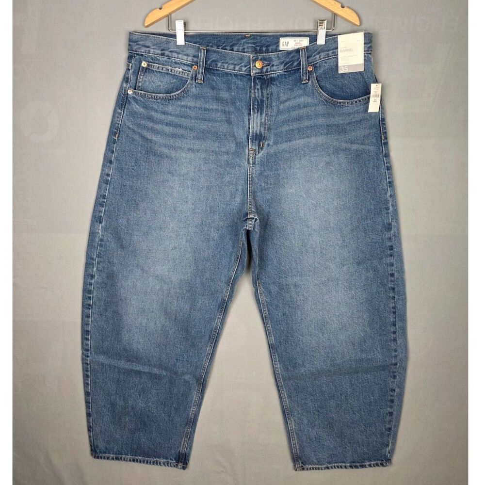 Gap Barrell High Rise Denim Jeans size 35/Short Medium Wash Denim Preppy Baggy